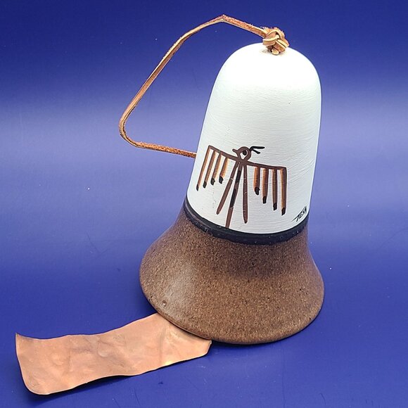 Tesa Vintage Ceramic Southwest Bird Petroglyph Wind Bell Windchime Copper Tag - Picture 1 of 8